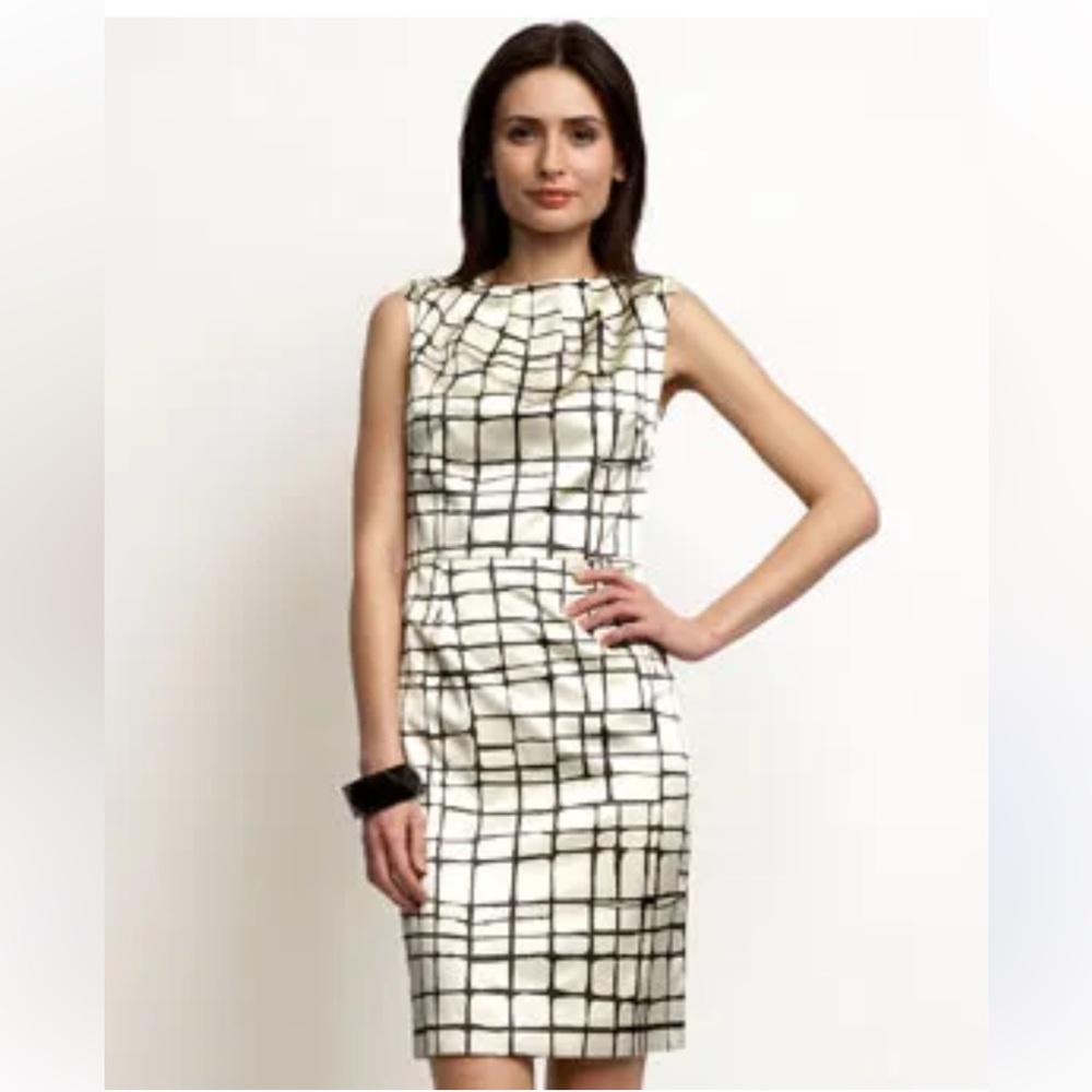 Banana Republic 2P Sheath Dress Ivory Black Grid